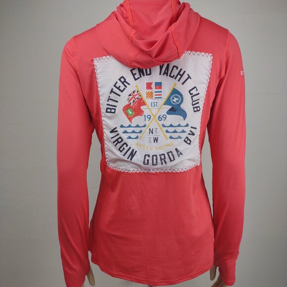 NWOT Bitter End Yacht Club coral red mesh 1/4 zip hooded pullover ladies Small - Picture 7 of 12